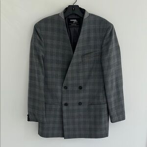 Checked Double-Breasted Gray Blazer
